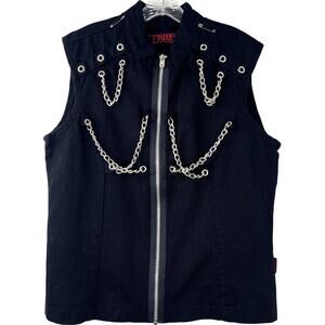 Tripp NYC Vintage Black Chain Studded Sleeveless Vest Goth Emo Full Zip Size L
